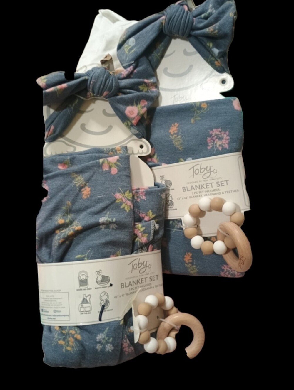 Toby Floral Blue Baby Blanket Set - Blue Floral